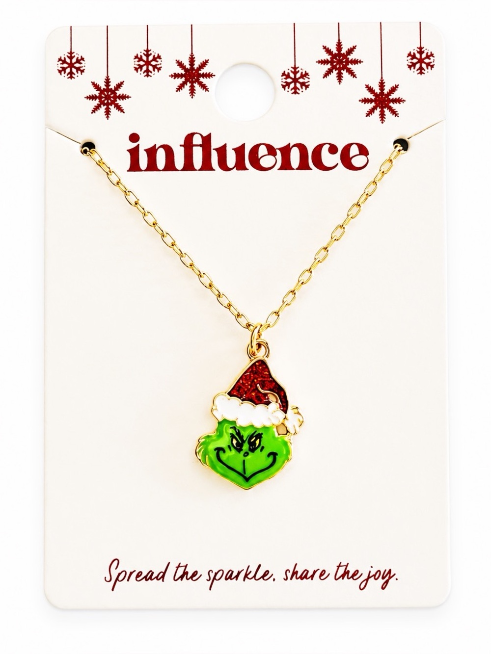 Grinch Who Stole Christmas Glittery Red Santa Claus Hat Enamel 17" Gold Necklace